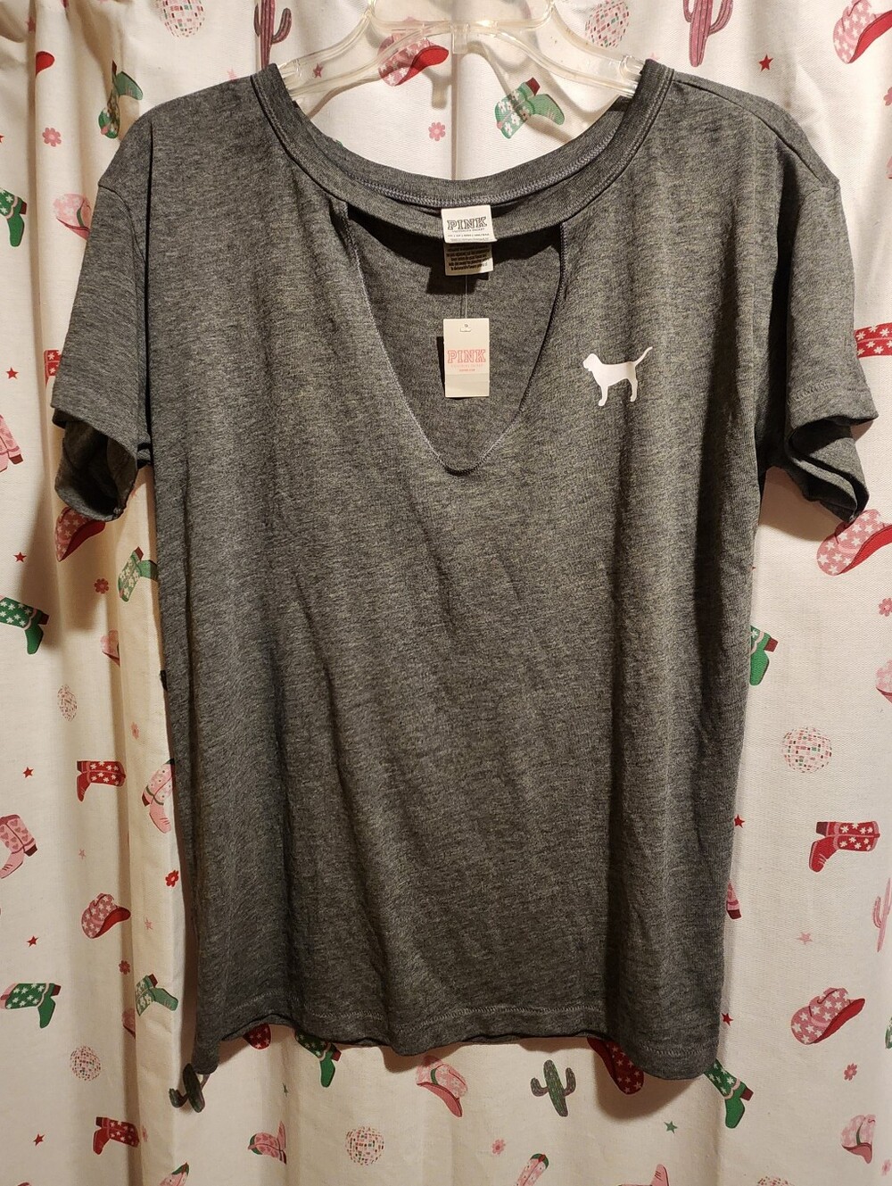 NEW SZ X-SMALL VS PINK CUT OUT V-NECK,BURN OUT CAMPUS TEE.
